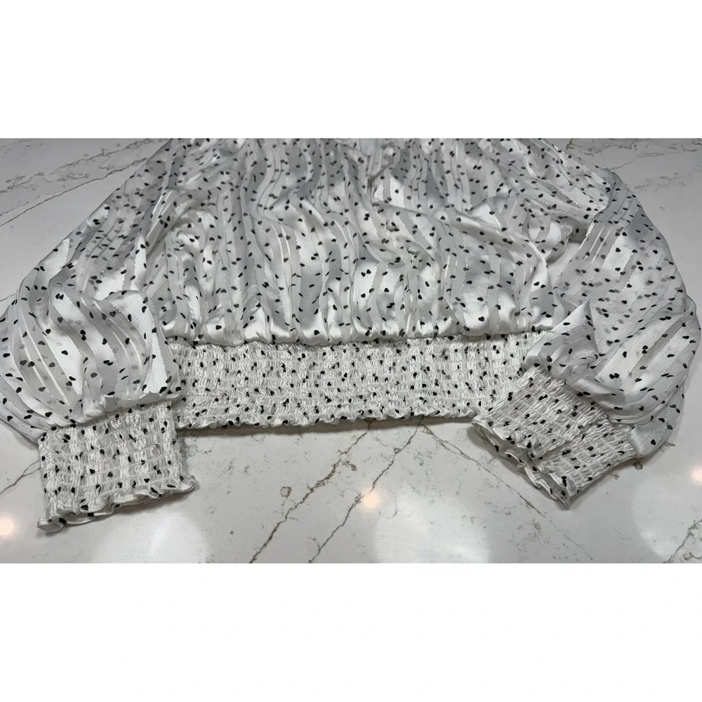 Tamara H Womens Heart Print Long Sleeve Smocked Waist Blouse Top‎ Size L